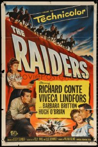 9w716 RAIDERS 1sh 1952 Richard Conte & Viveca Lindfors in the last furious days of gold mine wars!