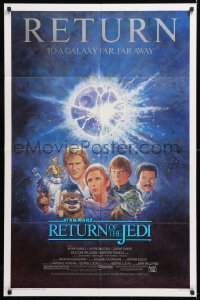 9w733 RETURN OF THE JEDI studio style 1sh R1985 George Lucas classic, Mark Hamill, Ford, Tom Jung art!