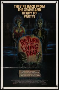 9w736 RETURN OF THE LIVING DEAD 1sh 1985 artwork of wacky punk rock zombies by tombstone!