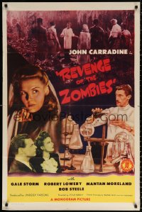 9w739 REVENGE OF THE ZOMBIES 1sh 1943 mad scientist John Carradine in laboratory, Gale Storm