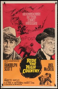 9w741 RIDE THE HIGH COUNTRY 1sh 1962 Randolph Scott & Joel McCrea have a showdown in High Sierra!