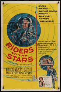 9w743 RIDERS TO THE STARS 1sh 1954 William Lundigan has broken into outer space w/gravity zero!