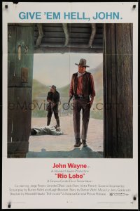 9w747 RIO LOBO 1sh 1971 Howard Hawks, Give 'em Hell, John Wayne, great cowboy image!