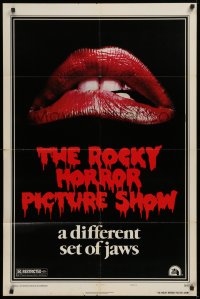 9w755 ROCKY HORROR PICTURE SHOW style A 1sh 1975 c/u lips image, a different set of jaws!