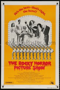 9w756 ROCKY HORROR PICTURE SHOW style B 1sh 1975 Tim Curry is the hero, wacky cast portrait!