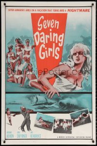 9w785 SEVEN DARING GIRLS 1sh 1962 art of gorgeous girls on a vacation that turns into a nightmare!