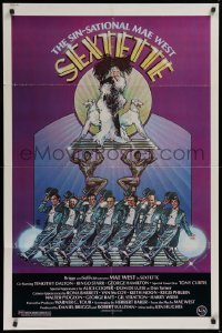 9w787 SEXTETTE 1sh 1979 art of ageless Mae West w/dancers & dogs by Drew Struzan!