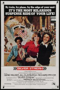 9w800 SILVER STREAK 1sh 1976 art of Gene Wilder, Richard Pryor & Jill Clayburgh by Gross!