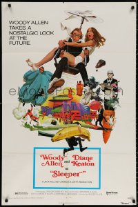 9w806 SLEEPER 1sh 1974 Woody Allen, Diane Keaton, futuristic sci-fi comedy art by McGinnis!
