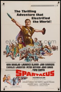 9w821 SPARTACUS style B 1sh R1967 classic Stanley Kubrick & Kirk Douglas epic, cool gladiator art!