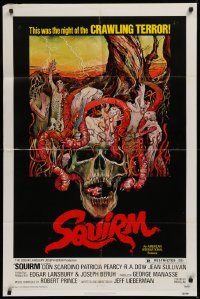 9w825 SQUIRM 1sh 1976 wild Drew Struzan horror art, it was the night of the crawling terror!