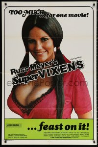 9w858 SUPER VIXENS 1sh 1975 Russ Meyer, super sexy Shari Eubank is TOO MUCH for one movie, R-rated