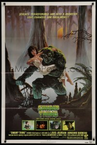 9w863 SWAMP THING NSS style 1sh 1982 Wes Craven, Hescox art of him holding sexy Adrienne Barbeau!