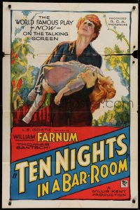 9w878 TEN NIGHTS IN A BARROOM style B 1sh 1931 cool artwork of Farnum carrying little girl!