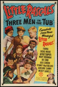 9w891 THREE MEN IN A TUB 1sh R1952 Our Gang, Little Rascals, Spanky, Farina, Pete the Pup & others!