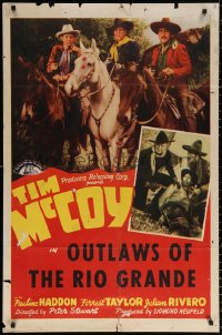 9w898 TIM MCCOY 1sh 1940s portraits of classic cowboy with horse, Outlaws of the Rio Grande!