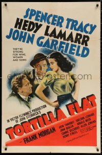 9w907 TORTILLA FLAT style D 1sh 1942 art of Spencer Tracy, pretty Hedy Lamarr & John Garfield!