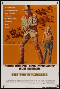 9w913 TRAIN ROBBERS 1sh 1973 full-length Tanenbaum art of cowboy John Wayne & sexy Ann-Margret!