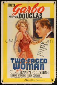 9w924 TWO-FACED WOMAN style D 1sh 1941 go gay with full-length Greta Garbo & Melvyn Douglas, rare!
