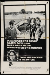 9w925 TWO-LANE BLACKTOP 1sh 1971 James Taylor is the driver, Warren Oates is GTO, Laurie Bird