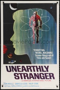 9w929 UNEARTHLY STRANGER 1sh 1964 cool art of weird macabre unseen thing out of time & space!