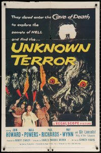 9w932 UNKNOWN TERROR 1sh 1957 they dared enter the Cave of Death to explore secrets of HELL!