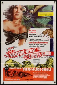 9w937 VAMPIRE-BEAST CRAVES BLOOD/CURSE OF THE BLOOD-GHOULS 1sh 1969 wild cheesy monster art!