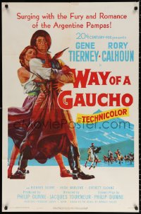 9w951 WAY OF A GAUCHO 1sh 1952 Gene Tierney, Rory Calhoun, Richard Boone!