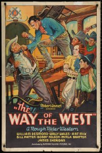 9w952 WAY OF THE WEST 1sh 1934 great art of Wally Wales fighting cowboys in saloon, ultra-rare!