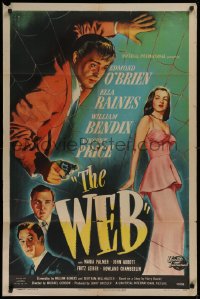 9w953 WEB 1sh 1947 film noir art of Edmond O'Brien, sexy Ella Raines & others caught in a web!