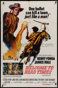 9w958 WELCOME TO HARD TIMES 1sh 1967 cool artwork of cowboy Henry Fonda + cast portraits!