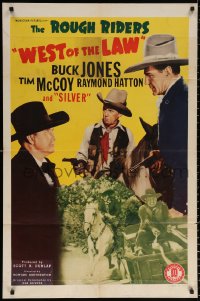 9w960 WEST OF THE LAW 1sh 1942 western cowboys Buck Jones & Tim McCoy with guns drawn!