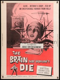 9x101 BRAIN THAT WOULDN'T DIE 30x40 1962 alive w/o a body, great horror art by Reynold Brown!