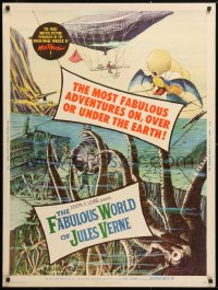9x123 FABULOUS WORLD OF JULES VERNE 30x40 1961 great artwork of giant squid & fantastic machines!