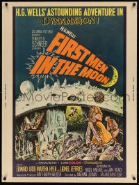 9x125 FIRST MEN IN THE MOON 30x40 1964 Ray Harryhausen, H.G. Wells, fantastic sci-fi art, rare!