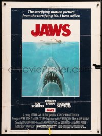 9x148 JAWS 30x40 1975 art of Steven Spielberg's classic man-eating shark attacking sexy swimmer!