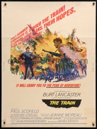 9x188 TRAIN 30x40 1965 art of Burt Lancaster & Paul Scofield in WWII by Sandy Kossin!
