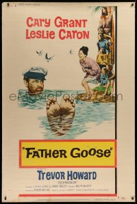 9x290 FATHER GOOSE style Y 40x60 1965 art of pretty Leslie Caron laughing at sea captain Cary Grant!