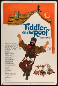 9x291 FIDDLER ON THE ROOF 40x60 1971 cool different artwork of Topol & cast, blue title design!