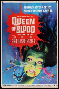 9x307 QUEEN OF BLOOD 40x60 1966 Basil Rathbone, cool art of female monster & victims in her web!