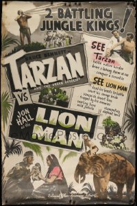 9x314 TARZAN & THE GREEN GODDESS/LION MAN 40x60 1930s Bruce Bennett & Jon Hall, double-bill, rare!