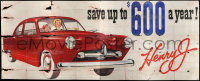 9x012 KAISER-FRAZER billboard 1940s great art of family in car, save up to $600 per year!