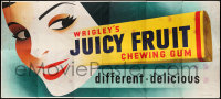 9x009 WRIGLEY'S GUM billboard 1950s art of pretty girl viewing giant Juicy Fruit chewing gum pack!