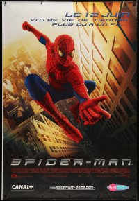 9x386 SPIDER-MAN advance French 1p 2002 Tobey Maguire swinging over city, Sam Raimi, Marvel Comics!