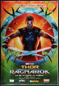 9x396 THOR RAGNAROK teaser DS French 1p 2017 Marvel Comics, Hemsworth with swords in the title role!
