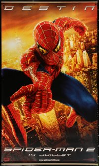 9x325 SPIDER-MAN 2 French 46x78 2004 great image of superhero Tobey Maguire over city, Sam Raimi!