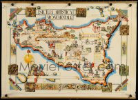 9x268 SICILIA ARTISTICA MONUMENTALE 17x24 Italian special poster 1950s map of Sicily by Cigheri!