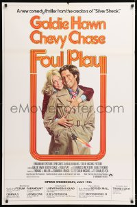 9x068 FOUL PLAY half subway 1978 wacky Lettick art of Goldie Hawn & Chevy Chase, screwball comedy!
