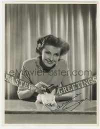 9y183 LARAINE DAY signed deluxe 10x13 still 1940s Easter portrait w/bunny by Clarence Sinclair Bull!