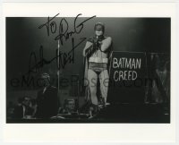 9y823 ADAM WEST signed 8x10 REPRO still 1980s in costume as Batman giving speech on stage!